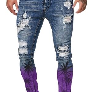 Amiri Mens Night Palm TreeThrasher Jeans Classic Indigo Size 36